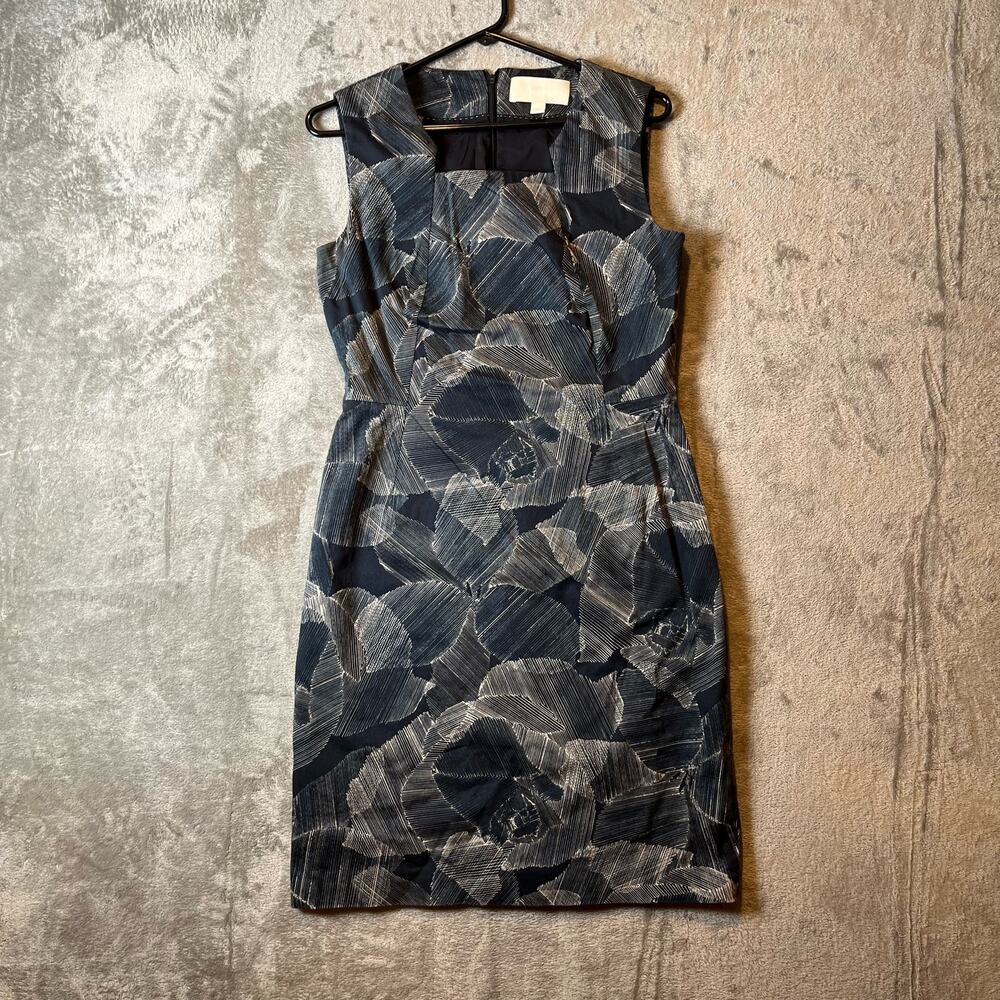 Hugo Boss Navy and Light Gray Floral Sheath Dress